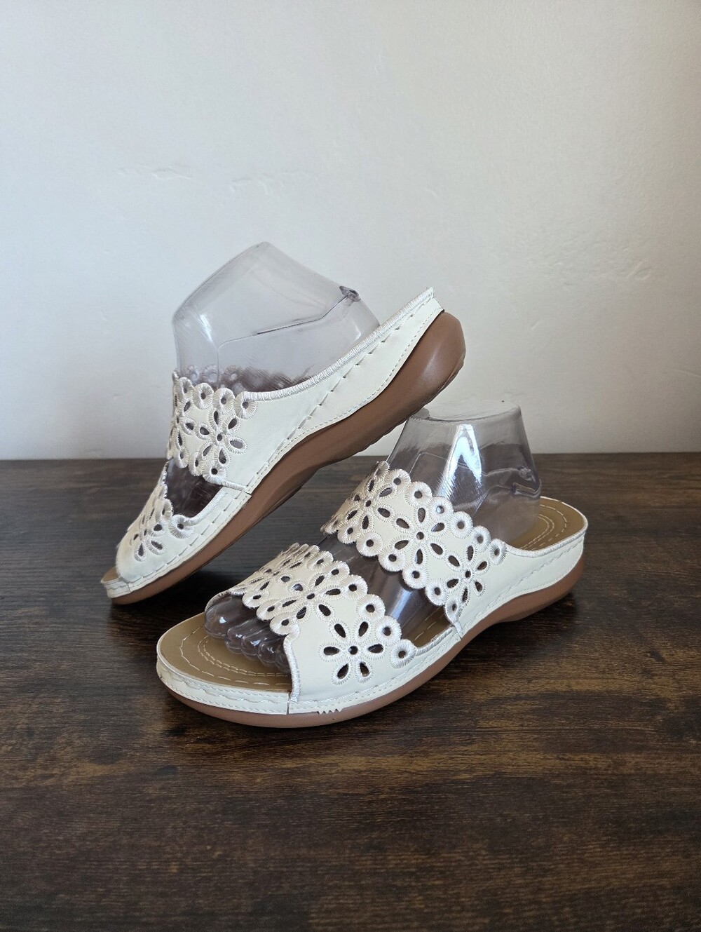 White Floral Laser Cut Sandals Slides Double Strap Summer Boho Gypsy Hippie 11